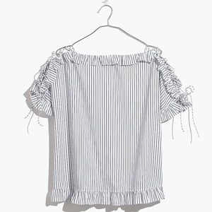 Madewell Ruffled Lace-Up Top in Stripe